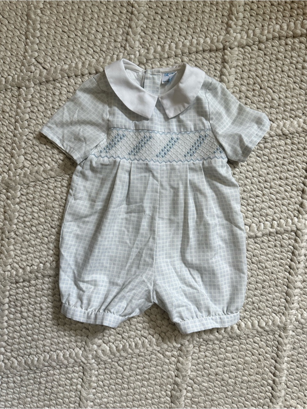 Luli & Me White Collar Boy Outfit with Pale Blue Check